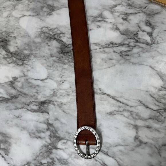 VTG American Eagle Outfitters Brown Leather Belt Womens Small Rhinestone Buckle - Picture 7 of 8